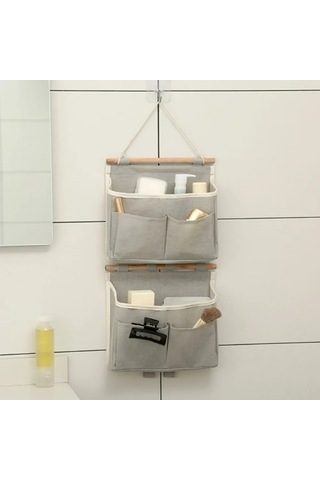 Kangvka Beyaz Kumaş Duvar Asılı Organizer - Makyaj, Mücevher Ve Aksesuarları Düzenleyen 25x23x6 Cm Depolama Çantası Gri