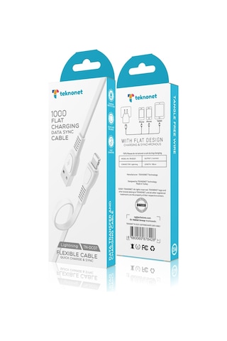 Teknonet TN-DC07 Lightning Şarj Ve Data Kablosu 100 CM Beyaz