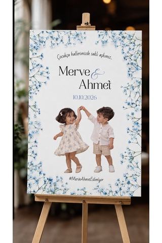 Mavi Çiçekli Fotoğraflı Düğün Karşılama Panosu - Kanvas Tablo Mavi Çiçekli Fotoğraflı Düğün Karşılama Panosu - Kanvas Tablo