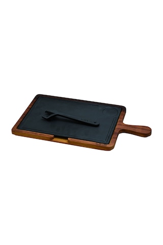 Lava Döküm Ölçü 22x33 CM Ahşap ve Döküm Demir Hot Plate Servis Tahtası