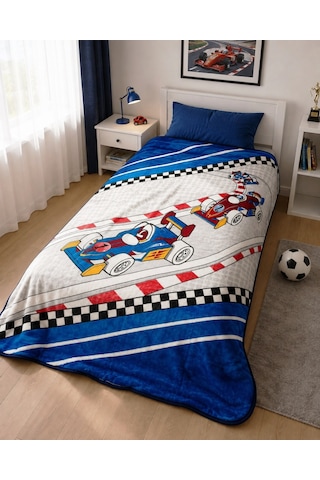 Aksu -formula Racing Mavi- Tek Kişilik Çocuk Battaniye 155x215
