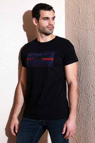 Buratti Pamuklu Slim Fit Bisiklet Yaka Baskılı Erkek T Shirt 541Higher Siyah