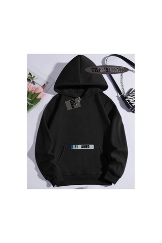 Tarzsokak Kapşonlu Sweatshirt Siyah İzmir Smyrna Özel Tasarım Plaka Detaylı Tarzsokak Kapşonlu Sweatshirt Siyah İzmir Smyrna Özel Tasarım Plaka Detaylı