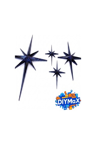 Yıldız Duvar Dekoru 4'lü Set Mid-century Modern Starburst Dekoratif Duvar Süsü - Siyah