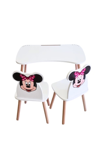Çocuk Aktivite 1 Masa 2 Sandalye Takımı 4-12 Yaş Minnie Mouse