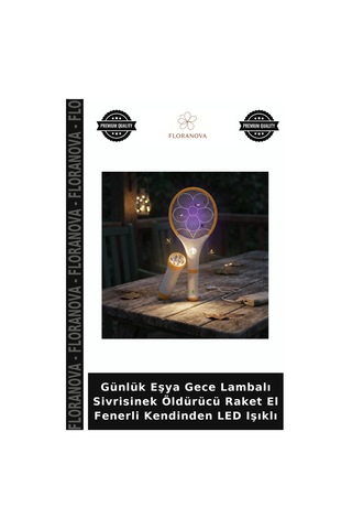 Günlük Eşya Gece Lambalı Sivrisinek Öldürücü Raket El Fenerli Kendinden Led Işıklı