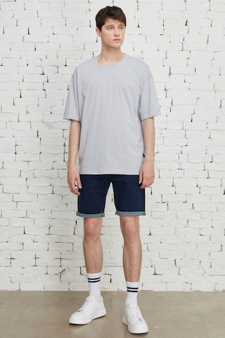 Ac&Co / Altınyıldız Classics Erkek Grı Oversize Bisiklet Yaka Tişört Gri