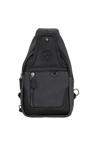 West Polo Westpolo Unisex Çapraz Askılı El Göğüs Ve Omuz Çantası Kanvas Kumaş Ve Vegan Deri - Siyah