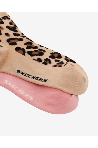 Skechers 2'li Paket Softluxe Bilek Üstü Çorap Kadın Leopar-pembe Çorap S2520317-3474