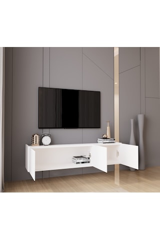 Capella Beyaz Country Mdf 3 Kapak Duvara Monte 140 Cm Tv Ünitesi