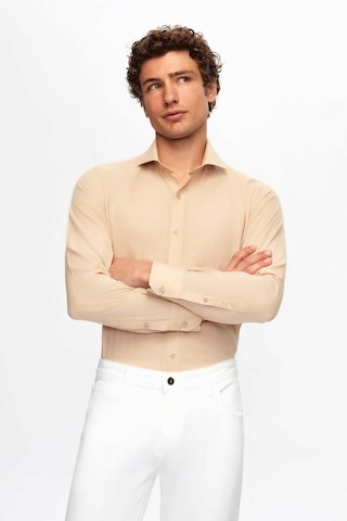 D'S Damat Ds Damat Slim Fit Bej Italyan Yaka Dar Kesim Klasik Kravatlık Uzun Kollu Kolay Ütülenebilir Nefes A 2HF02ORT5185 Bej