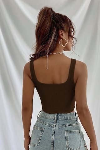 Askılı Fitilli Crop Top Bluz - Kahverengi Kahverengi