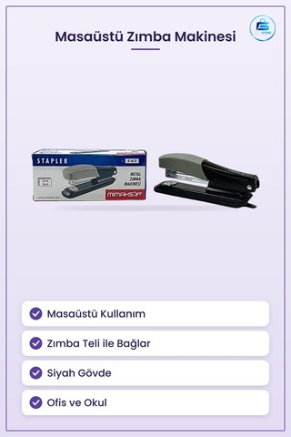 Zımba Makinesi Siyah Gövdeli Ofis Kırtasiye Kağıt Zımbalama Aleti