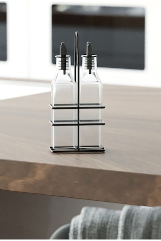 Teknotel 2'li Cam Şişeli Yağdanlık Sosluk Sirkelik Standı Mg022 Siyah