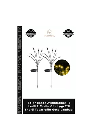 Solar Bahçe Aydınlatması 8 Ledli 2 Modlu Gün Işığı 2'li Enerji Tasarruflu Gece Lambası