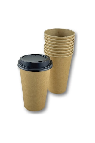 16 Oz Kahverengi Kraft Kapaklı Baskısız Karton Sıcak Kahve Bardağı 500 Adet 500