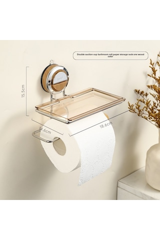 Yunboo Banyo Tuvalet Kağıdı Rafı - Delme Yok Şekerleme Montajlı, Hafif Lüks Tasarım, Çok Amaçlı Depolama, Ahşap Rengi Diğer