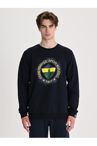 Fenerbahçe Sarı Lacivert Tribün Tramlı Logo Erkek Sweatshirt Fb Laci Yeni