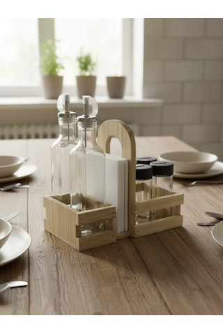 Ahşap Doğal Baharatlık Yağdanlık Ve Peçetelik Takımı Set Kavak-ıhlamur 1 Set Ahşap