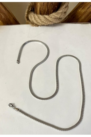 Silver Renk Hasır Örme Çelik Kolye 65 Cm 3mm Silver