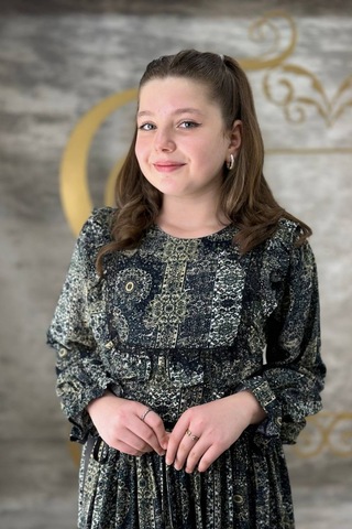 Desenli Tam Boy Uzun Kol Kız Çocuk Elbise 001