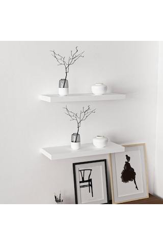 Minarmobilya Minar Gizli Tutuculu 2'Li Duvar Rafı 60 Cm - M.Beyaz