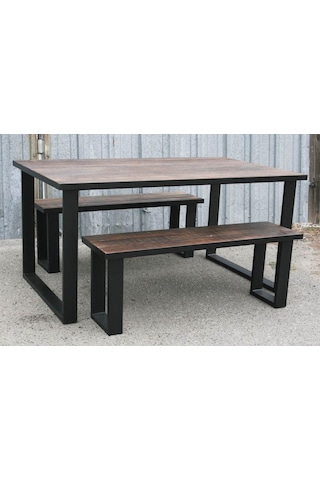 Halevia Metal Ahşap Yemek Masası Ve Çift Bench.