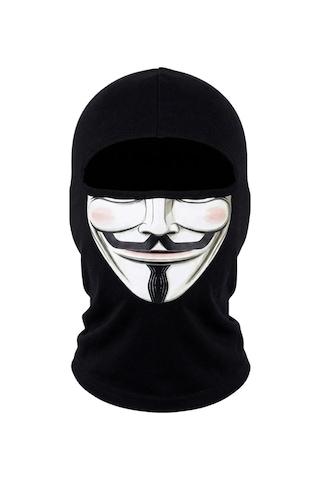 Womanandkids Wak Unisex Anonymous Baskılı Balaklava 1 Adet Tek Beden Viskoz Kask İçi Motosiklet Maskesi Siyah