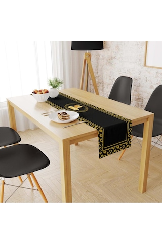 Siyah Büst Detaylı Runner 140x45cm İnce Keten, Uluslararası Yıkama Ve Solmama Sertifikası Çok Renkli