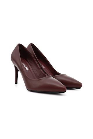 Gönderi R Bordo Platinum Sivri Burun İnce Topuklu Hakiki Deri Stiletto Bordo