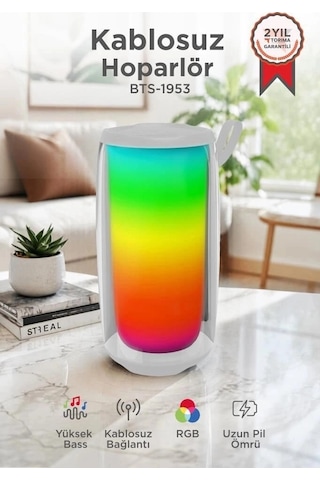 Premium Torima Bluetooth Hoparlör Rgb Işıklı Bts-1953 Beyaz Kamp Ofis Piknik