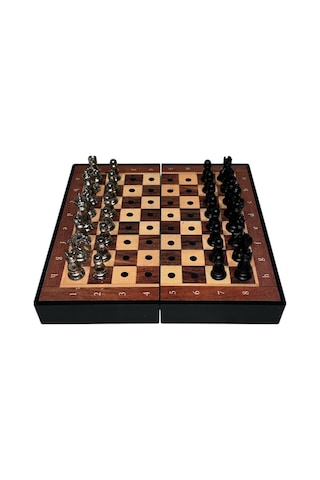 Gifthome Pocket Serisi Küçük Boy Black Ceviz Desenli Kutulu Klasik Satranç Takımı 13,5 X 13,5 Cm.