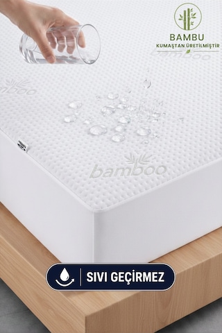 Bambu Kumaş Premium Sıvı Geçirmez Fitted Alez Doğal Bambu Lüks Yatak Koruyucu Sessiz Alez Beyaz