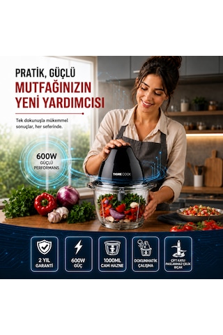 Tigrecook TG-8005G Instantchopper Fit 1 L Cam Hazneli Et Kıyma & Sebze Rondo Doğrayıcı Çift Çelik Bıçak