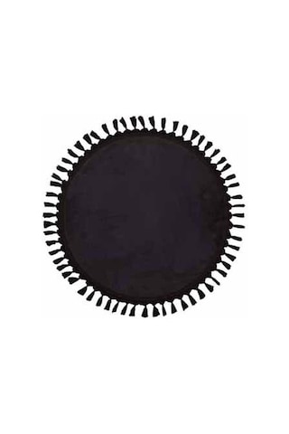 Modern Dekoratif Yuvarlak Puffy Peluş Ponpon Saçaklı Salon Oturma Odası Halısı Antrasit