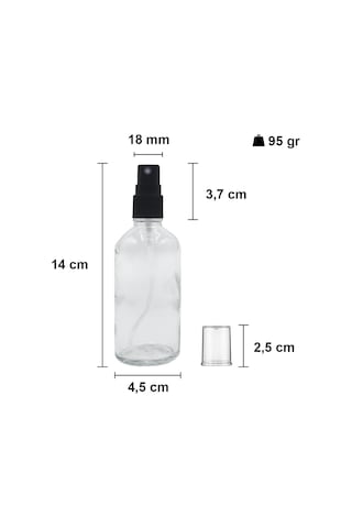 Afracam Şeffaf 100 Ml Kapaklı Sprey Dezenfektan Cam Şişe 20 Adet Siyah