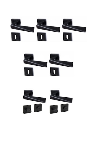 Prizma Siyah Kare Rozetli Kapı Kolu 7'li Set 3+1 Daire