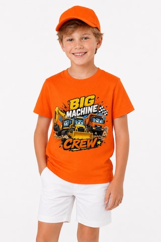 Bayloranzzo Machine Crew Kepçe Kamyon Ekibi %100 Pamuk Premium Kalite Erkek Çocuk Tişörtü Turuncu