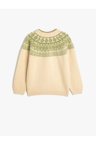 Koton Desenli Triko Kazak Yuvarlak Yaka Uzun Kollu Bej 5wkg90044ht Ekru