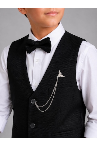 Classics Men Erkek Çocuk Smokin Takım Elbise Yelekli Papyonlu Siyah