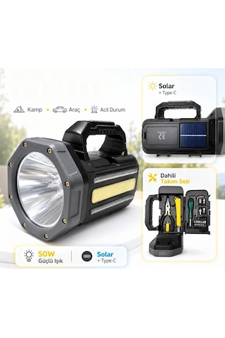 Gold Gp-620 Solar Şarjlı 50 Watt Güçlü Kamp El Feneri Takım Çantalı Çok Renkli