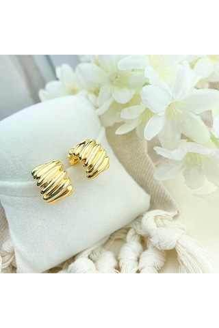 Kadın Trend Küpe Çizgi Model 316 L Paslanmaz Çelik Gold