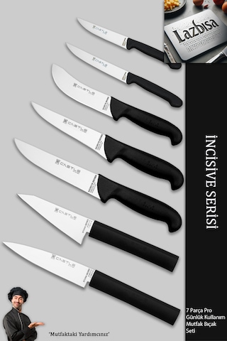 İncisive Serisi Mutfak Bıçak Seti Et Sebze Şef Bıçağı 7li Mft-105 Siyah