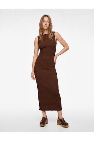 Koton Bürümcük Kolsuz Dik Yaka Midi Bodycon Elbise Kahverengi 6sal80003ık Kahve