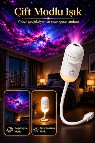 12 Projeksiyon Kartlı 2 Si 1 Arada Usb Gece Lambası Ve Yıldız Projektörü, Esnek Gövdeli Tavan Duvar Projeksiyon