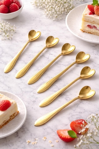 Qerhome 6'lı Elegance Serisi Çay & Kahve Kaşığı Gold Velvet Model Altın