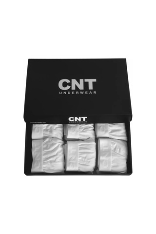Cnt Erkek Slip Külot Boxer Bel Likralı 6'lı Premium Kutuda Beyaz Beyaz
