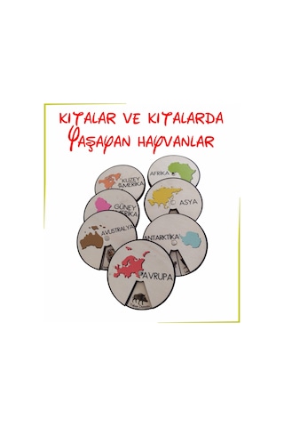 Ahşap Renkli Kıtalar Ve Kıtalarda Yaşayan Hayvanlar
