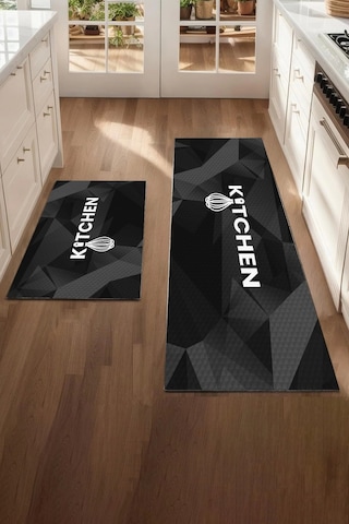 Valerine Life Kitchen Siyah Mutfak Matı Halısı Yıkanır Kaymaz Taban Sıvı Geçirmez Tezgah Önü Paspası Siyah