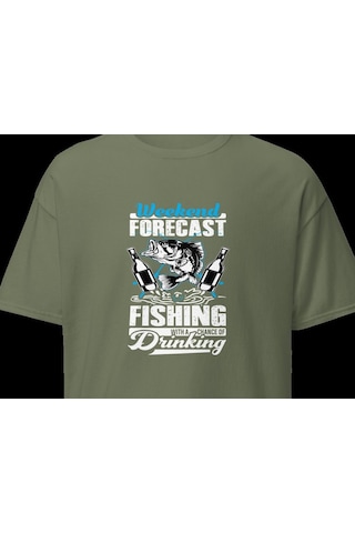 Wildstyle Fresh Fishing Renkli Balık Balıkçılık Deniz Baskılı Unisex Bisiklet Yaka Pamuklu Tişört Haki